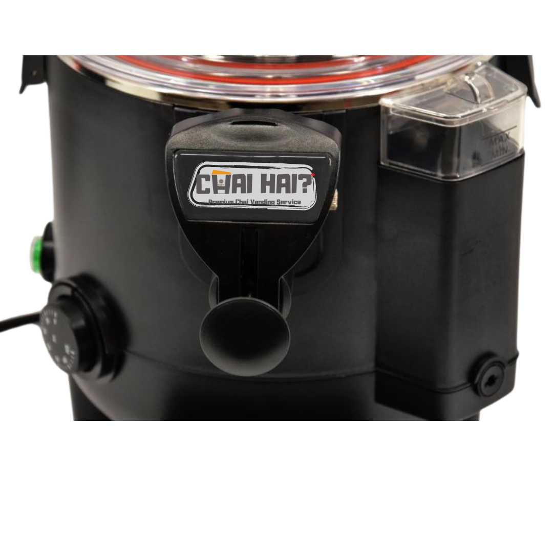Close-up view of a hot beverage dispenser's spout and control mechanism, NSF certified for hygiene and safety. Designed with precision for efficient liquid dispensing, ideal for professional use in cafes, restaurants, and catering environments.