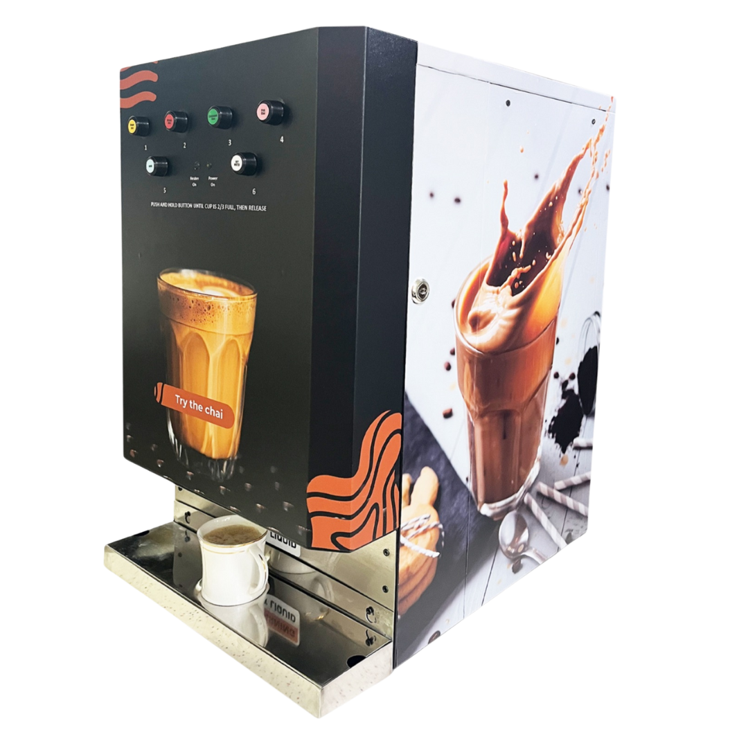 Heavy-duty Chai Hai Instant Chai Maker Machine offering up to four flavors, designed for quick and efficient chai dispensing in high-demand settings.