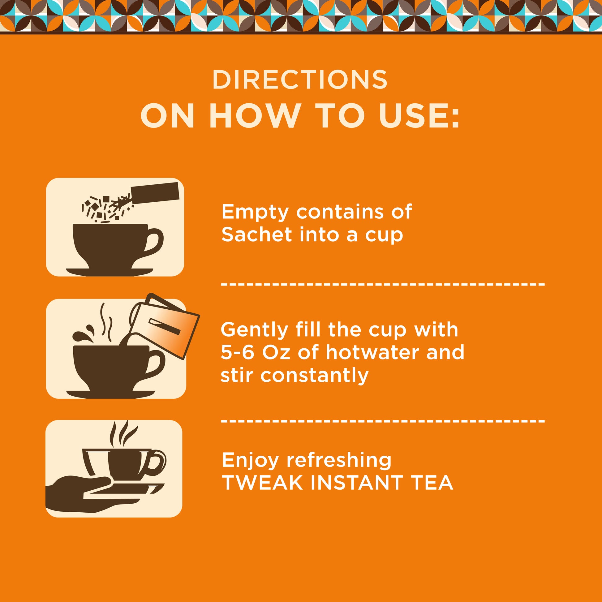 Directions to prepare Tweak Indian Masala Chai Instant Latte. Highlighting simple steps for instant Indian Masala chai preparation. Check Chai Hai website for more information on how to make indian masala chai tea.