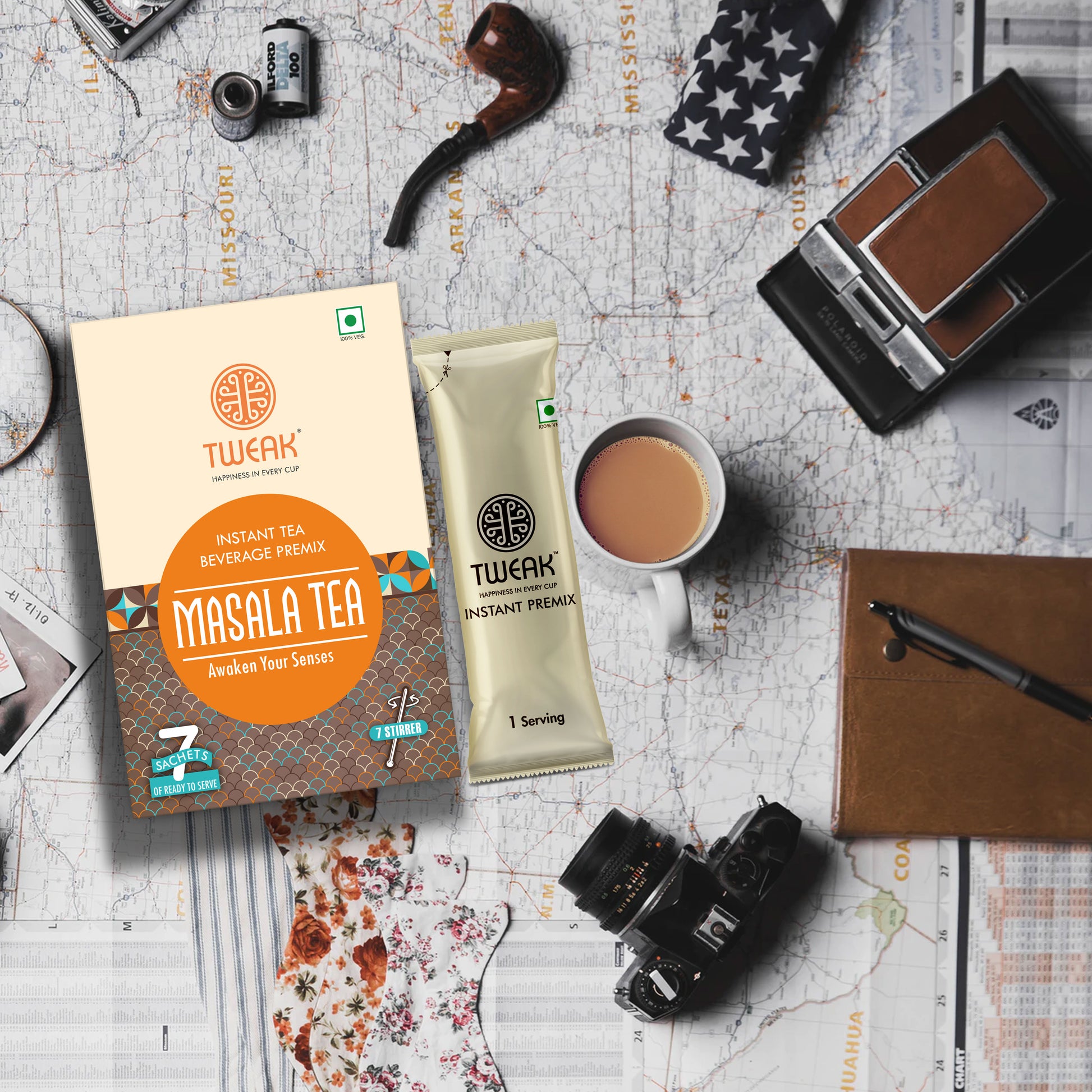 Enjoy Tweak Travel tea packets and single serve sachets anytime anywhere. Image of Indian Tea Cups with instant tea premix sachet by tweak. Buy on Amazon Canada or Chai Hai Website.