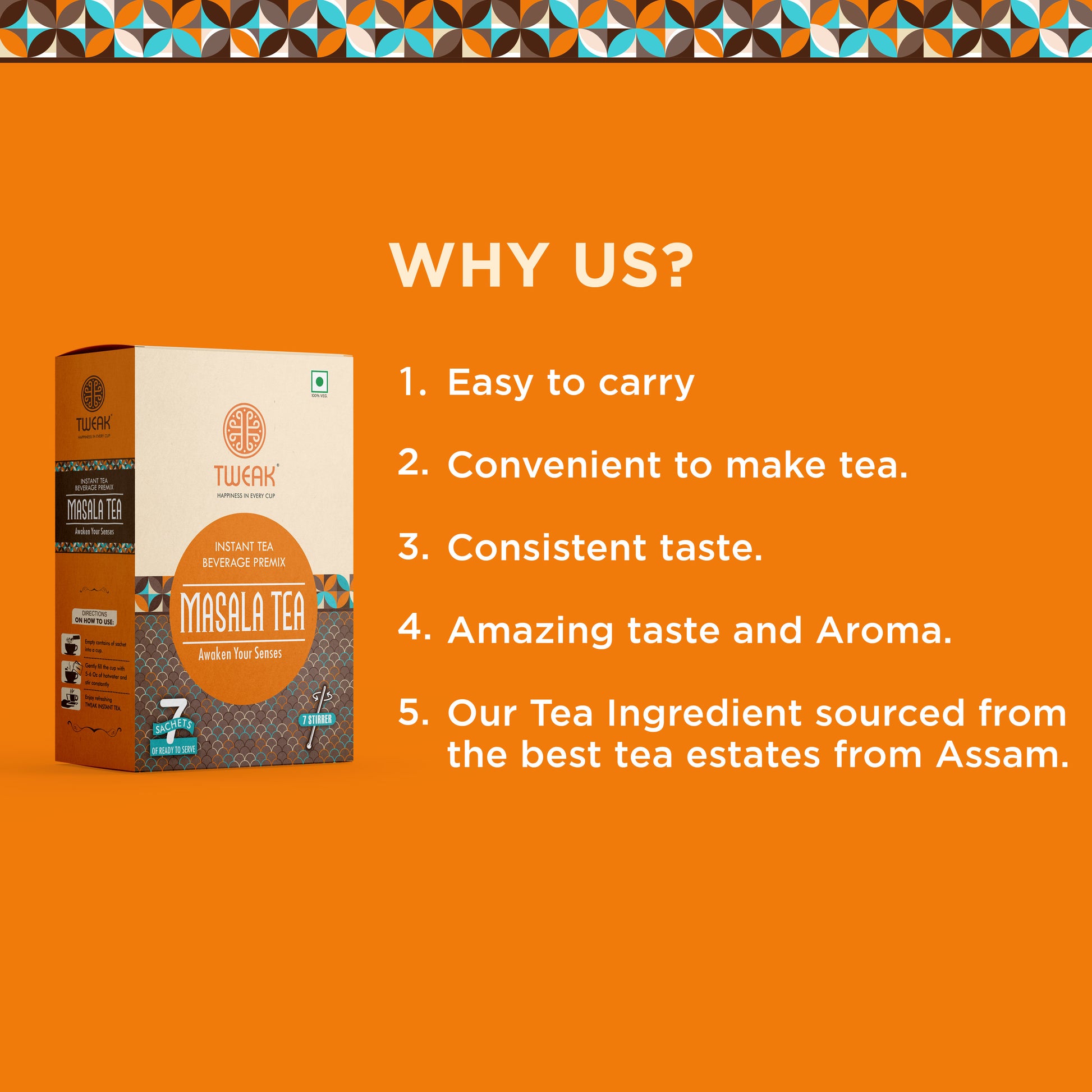How to prepare Tweak Tea Spiced Tea Latte Premix, highlighting simple steps for instant chai preparation. Sold by Chai Hai in Canada and USA.