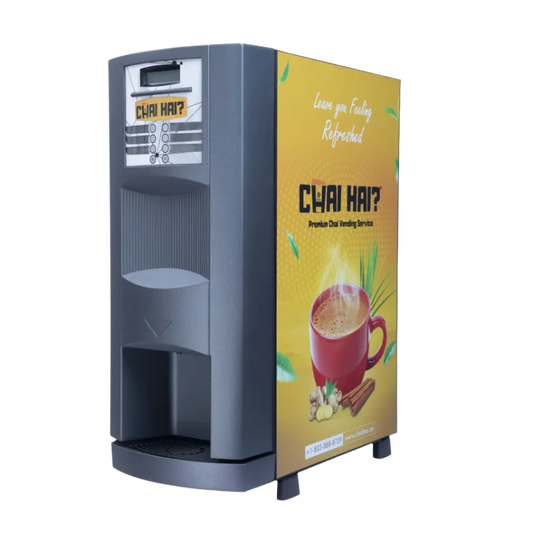a tea machine with Chai Hai branding
