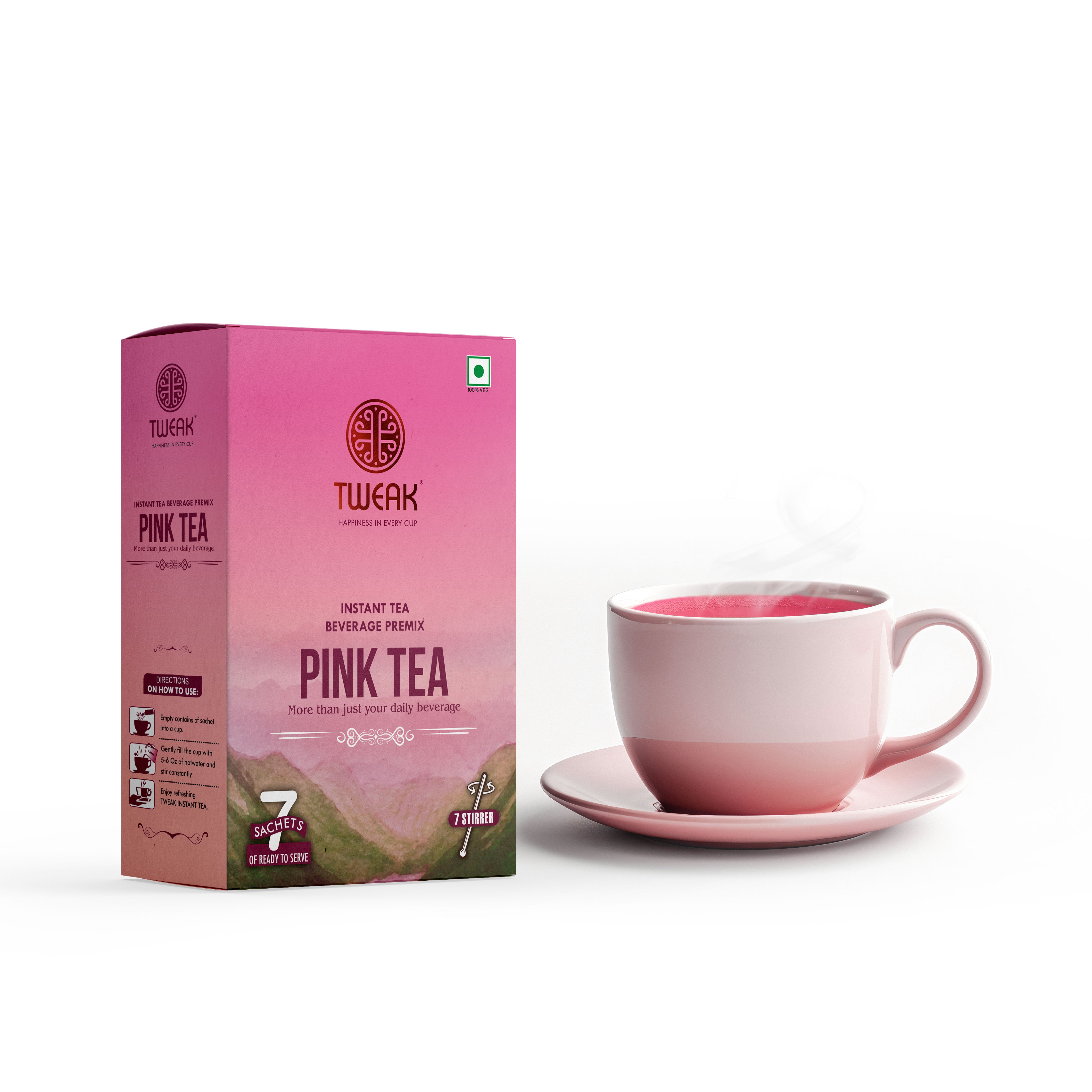 Three Rivers Instant Kashmiri Pink Tea – Pink Chai, 20 Tea Bags, 50g (1.76 Oz)