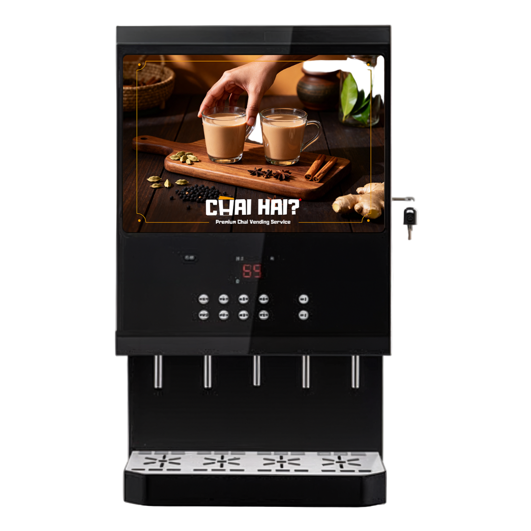 Commercial next generation instant chai machine with four flavour options by Chai Hai for cafes and workplaces