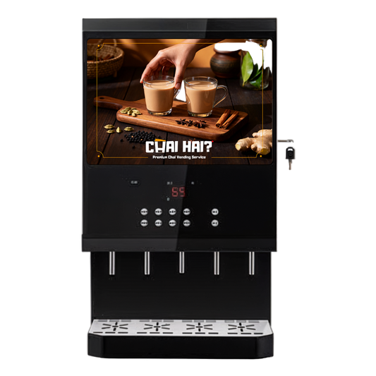 Commercial next generation instant chai machine with four flavour options by Chai Hai for cafes and workplaces