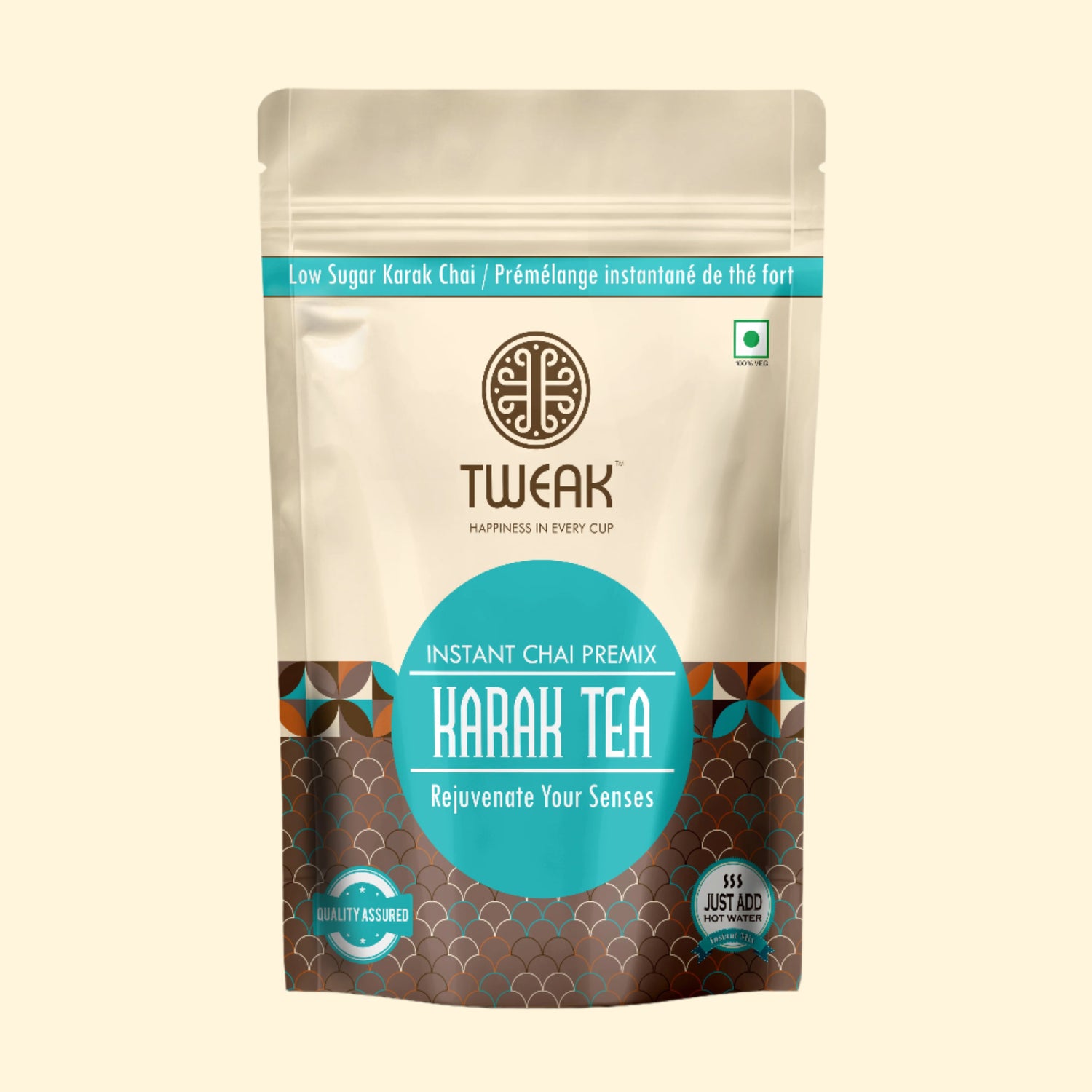 Tweak Instant Chai Premix Karak Tea - Low Sugar Karak Chai for a strong and rejuvenating cup. Conveniently made by adding hot water, delivering bold flavors for chai lovers.