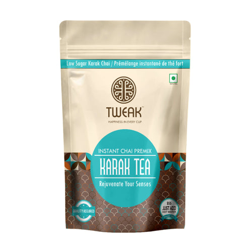 Tweak Instant Chai Premix Karak Tea - Low Sugar Karak Chai for a strong and rejuvenating cup. Conveniently made by adding hot water, delivering bold flavors for chai lovers.