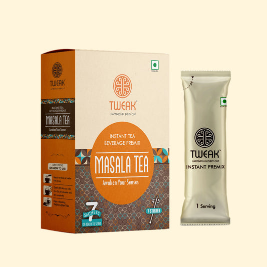 Masala Tea Instant Premix Sachets – Authentic Indian Tea Latte by Tweak, featuring premium packaging and convenient sachets for quick preparation. Exclusively available on Chai Hai website. 